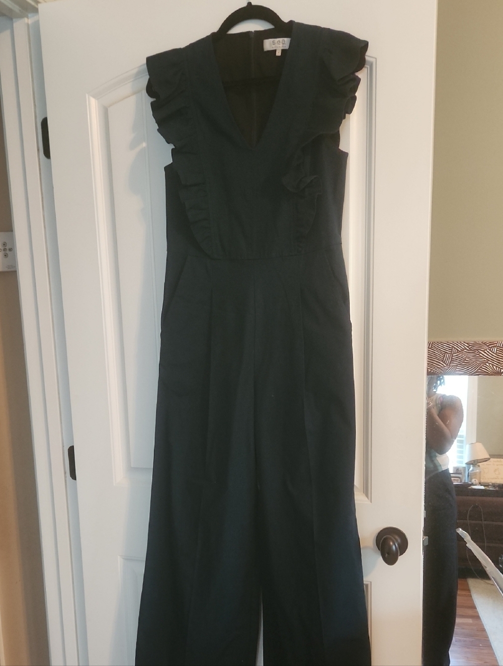 Sea Ruffled V-Neck Jumpsuit Dress - Black Sz 4